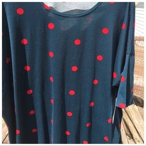 NWT Lularoe 2XL Irma dark teal with red polka dots